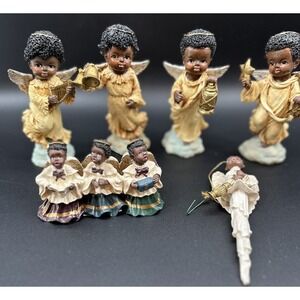 Collection of 6 African American Cheerful Angel Cherubs‎ Ornament Christmas 5"